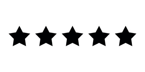 Five star rating, black silhouette of stars on a transparent background. Vector drawing of a five-pointed star.