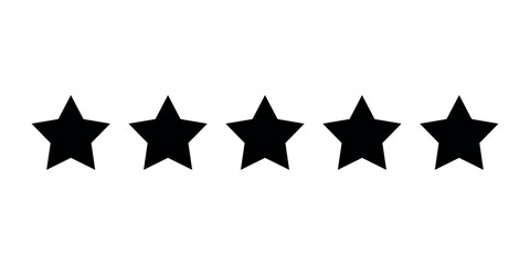 Five star rating, black silhouette of stars on a transparent background. Vector drawing of a five-pointed star.