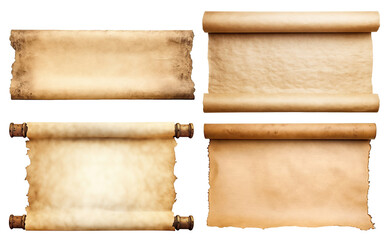 Set of ancient parchment scrolls, cut out