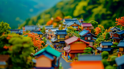 Fototapeta premium A captivating miniature town scene captured with a tilt-shift lens.