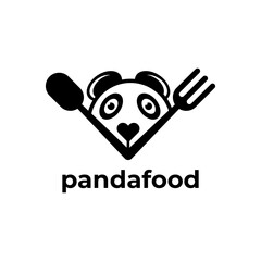 Panda face kitchen logo with fork and spoon. Panda with fork and spoon design template. 