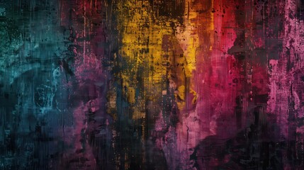 Fototapeta premium abstract psychedelic paint grunge background with an artistic rusty surface and iridescent vivid colors contrasting with the major black