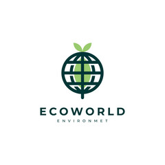 simple globe and leaves for nature and environment logo