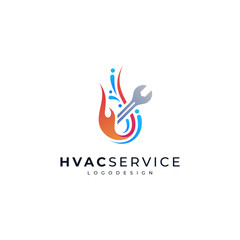HVAC service logo with colorful, shiny and cheerful water and fire