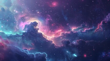 Captivating Cosmic Journey:A Digital of a Starlit Sky Teeming with Vibrant Galaxies,Swirling Nebulae,and Twinkling Stars