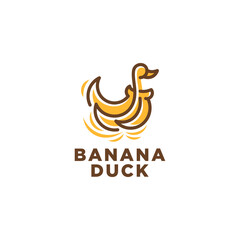 duck and banana logo in a cheerful and cute cartoon logo style. this logo is suitable for food brand.