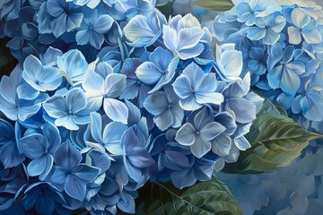 Blooming Hydrangeas in Oil: Close-up Digital Artwork Emphasizing Beauty with Impasto Technique