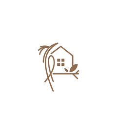 woodpecker bird and eco house, this logo is suitable for contactor, eco house, hotel or architecture.