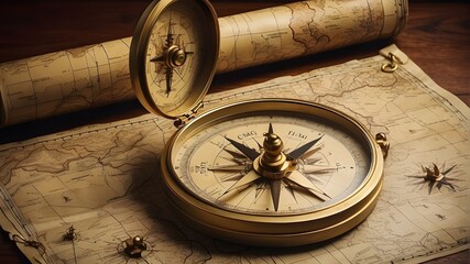 old compass and map