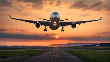 aircraft taking off at dusk