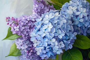 Hydrangea and Lilac: Close-Up Textured Oil Canvas Art for Vibrant Home Decor