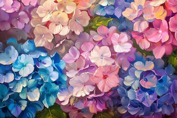 Colorful Hydrangea Oil Painting: Decorative Floral Pattern for Spring Room Decor - Vertical Print