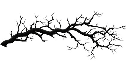 black silhouette of a dead tree isolated on transparent background