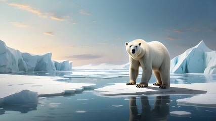 A symbol of a polar bear standing on a melting ice cap