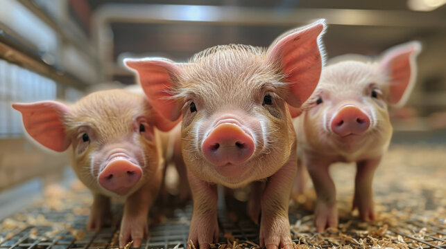 Group of Three Little Pigs Standing Together