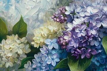 Impasto Hydrangea Beauty: Lilac Blossom Printable Art - Vertical Close-Up Design