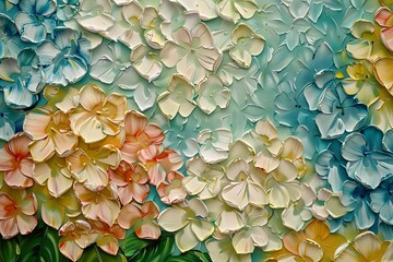 Textured Hydrangea Blossom Oil Painting - Colourful Vertical Floral Wall Art