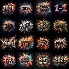 Sale promo. Particles explosion. AI generated illustration - 800534105