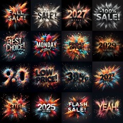 Sale promo. Particles explosion. AI generated illustration - 800534106