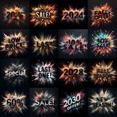 Sale promo. Particles explosion. AI generated illustration - 800534183
