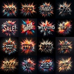 Sale promo. Particles explosion. AI generated illustration - 800534189