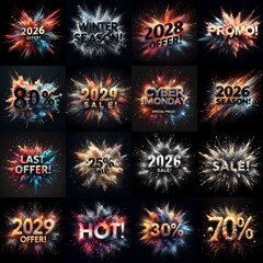 Sale promo. Particles explosion. AI generated illustration - 800534304