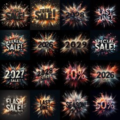 Sale promo. Particles explosion. AI generated illustration - 800534310