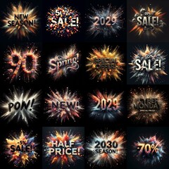 Sale promo. Particles explosion. AI generated illustration - 800534311