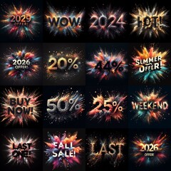 Sale promo. Particles explosion. AI generated illustration - 800534318
