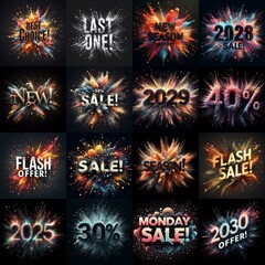 Sale promo. Particles explosion. AI generated illustration - 800534329