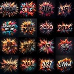 Sale promo. Particles explosion. AI generated illustration - 800534344