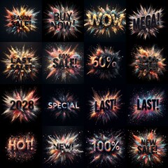 Sale promo. Particles explosion. AI generated illustration - 800534356