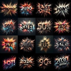 Sale promo. Particles explosion. AI generated illustration - 800534365
