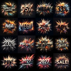 Sale promo. Particles explosion. AI generated illustration - 800534368