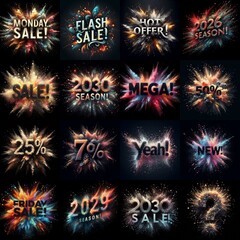 Sale promo. Particles explosion. AI generated illustration - 800534374