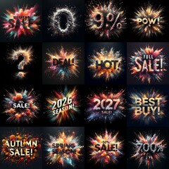 Sale promo. Particles explosion. AI generated illustration - 800534529