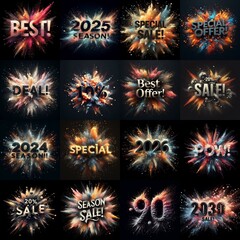 Sale promo. Particles explosion. AI generated illustration - 800534544