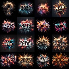 Sale promo. Particles explosion. AI generated illustration - 800534700