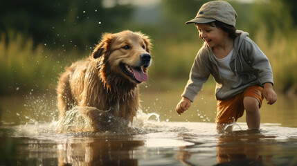 person playing with his dog