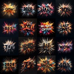 Sale promo. Particles explosion. AI generated illustration - 800534731