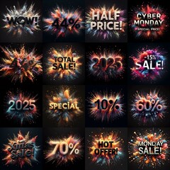 Sale promo. Particles explosion. AI generated illustration - 800534735