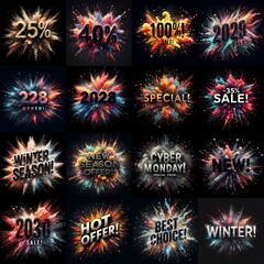 Sale promo. Particles explosion. AI generated illustration - 800534747