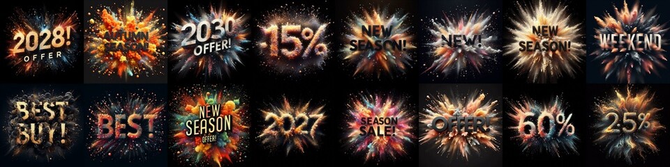 Sale promo. Particles explosion. AI generated illustration - 800534750