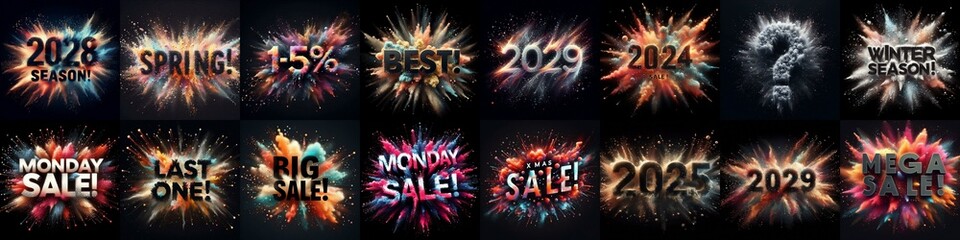 Sale promo. Particles explosion. AI generated illustration - 800534753