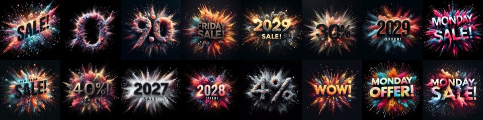 Sale promo. Particles explosion. AI generated illustration - 800534769