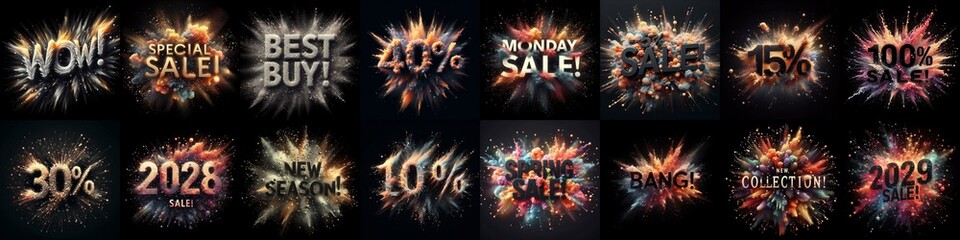 Sale promo. Particles explosion. AI generated illustration - 800534772