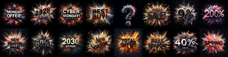Sale promo. Particles explosion. AI generated illustration - 800534775
