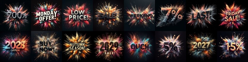 Sale promo. Particles explosion. AI generated illustration - 800534785