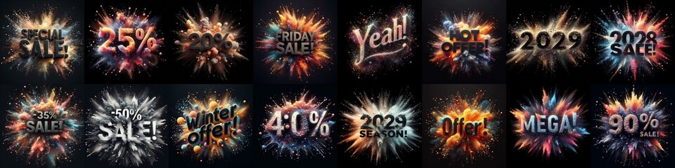 Sale promo. Particles explosion. AI generated illustration - 800534786