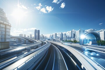 High-Speed Internet Futuristic Highway City AI Concept 3D Urban Rendering